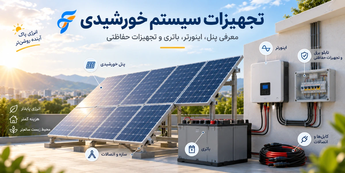 تجهیزات سیستم خورشیدی چیست؟ لیست کامل قطعات نیروگاه خورشیدی + کاربرد هر کدام